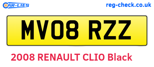 MV08RZZ are the vehicle registration plates.