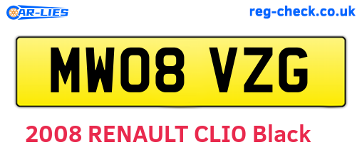 MW08VZG are the vehicle registration plates.