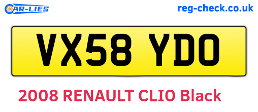 VX58YDO are the vehicle registration plates.