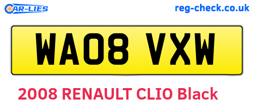 WA08VXW are the vehicle registration plates.