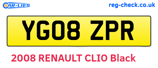 YG08ZPR are the vehicle registration plates.