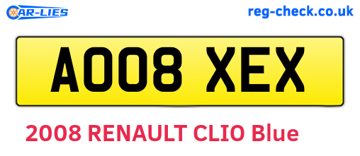 AO08XEX are the vehicle registration plates.