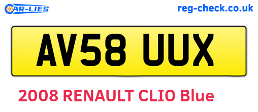 AV58UUX are the vehicle registration plates.