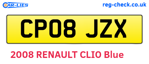 CP08JZX are the vehicle registration plates.