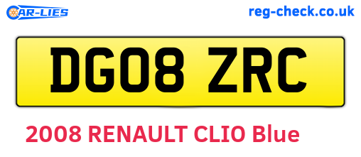 DG08ZRC are the vehicle registration plates.