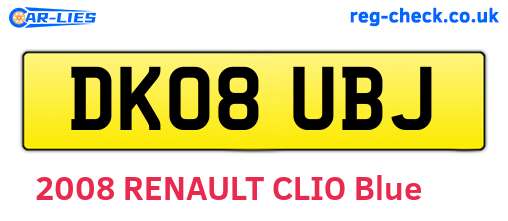 DK08UBJ are the vehicle registration plates.