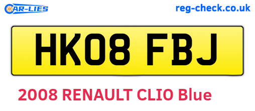 HK08FBJ are the vehicle registration plates.