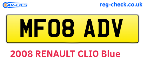 MF08ADV are the vehicle registration plates.