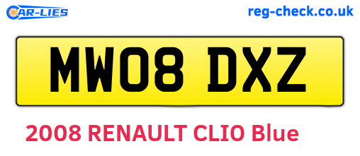 MW08DXZ are the vehicle registration plates.