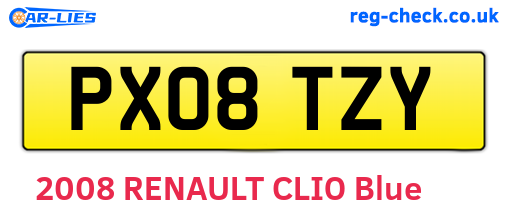 PX08TZY are the vehicle registration plates.