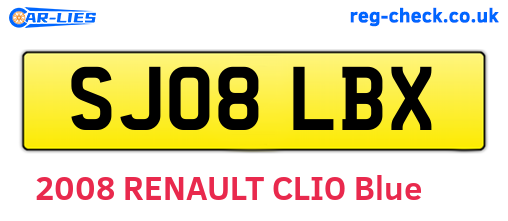 SJ08LBX are the vehicle registration plates.