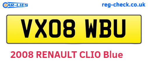 VX08WBU are the vehicle registration plates.