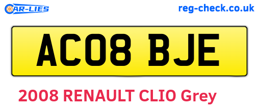 AC08BJE are the vehicle registration plates.