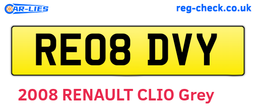 RE08DVY are the vehicle registration plates.