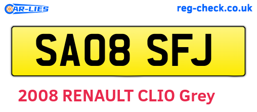 SA08SFJ are the vehicle registration plates.