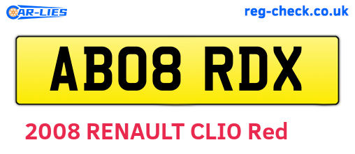 AB08RDX are the vehicle registration plates.