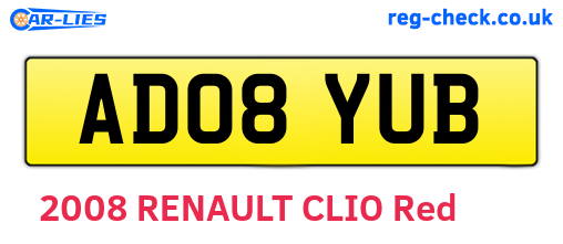 AD08YUB are the vehicle registration plates.