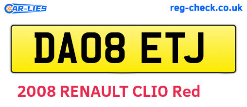 DA08ETJ are the vehicle registration plates.