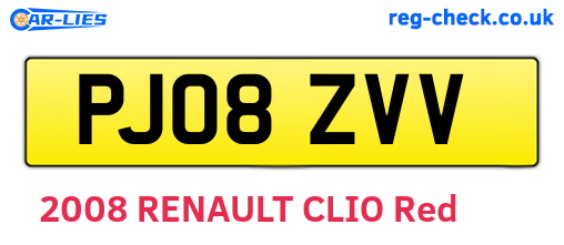 PJ08ZVV are the vehicle registration plates.