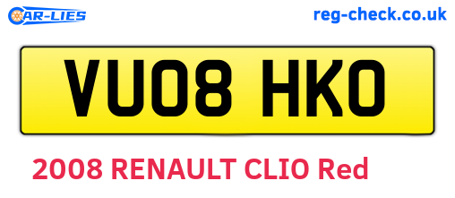 VU08HKO are the vehicle registration plates.