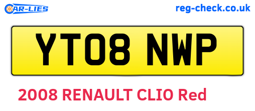 YT08NWP are the vehicle registration plates.