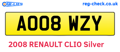 AO08WZY are the vehicle registration plates.