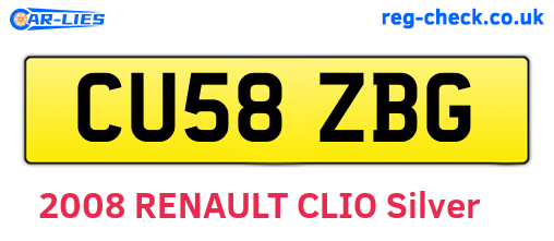 CU58ZBG are the vehicle registration plates.