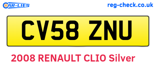 CV58ZNU are the vehicle registration plates.