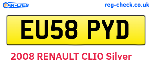 EU58PYD are the vehicle registration plates.
