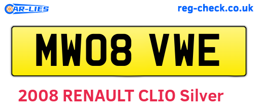 MW08VWE are the vehicle registration plates.