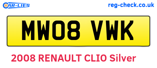 MW08VWK are the vehicle registration plates.