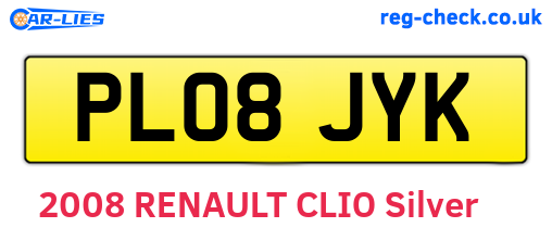 PL08JYK are the vehicle registration plates.