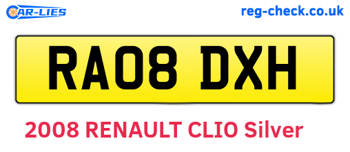 RA08DXH are the vehicle registration plates.