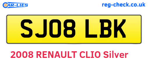 SJ08LBK are the vehicle registration plates.
