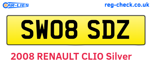 SW08SDZ are the vehicle registration plates.