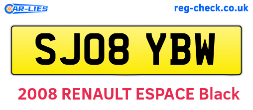 SJ08YBW are the vehicle registration plates.