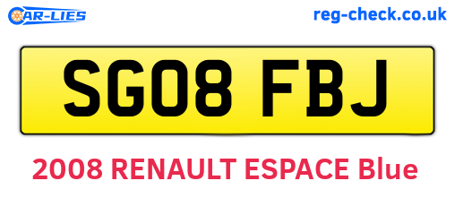 SG08FBJ are the vehicle registration plates.