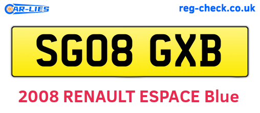 SG08GXB are the vehicle registration plates.