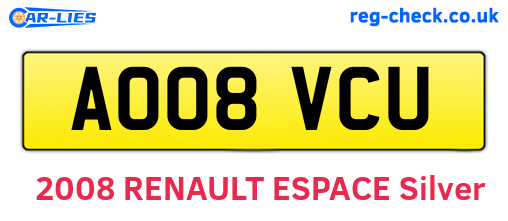 AO08VCU are the vehicle registration plates.