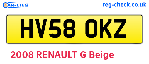 HV58OKZ are the vehicle registration plates.