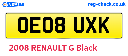 OE08UXK are the vehicle registration plates.