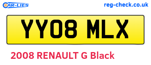 YY08MLX are the vehicle registration plates.