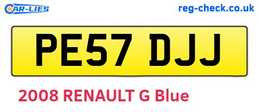 PE57DJJ are the vehicle registration plates.