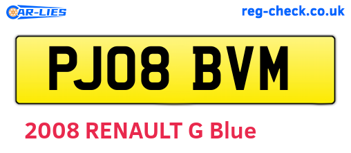 PJ08BVM are the vehicle registration plates.