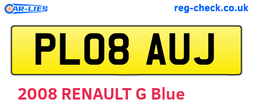 PL08AUJ are the vehicle registration plates.