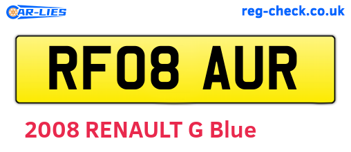 RF08AUR are the vehicle registration plates.