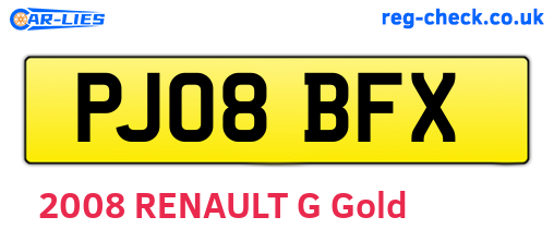 PJ08BFX are the vehicle registration plates.