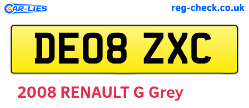 DE08ZXC are the vehicle registration plates.