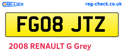 FG08JTZ are the vehicle registration plates.