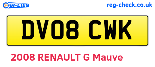 DV08CWK are the vehicle registration plates.